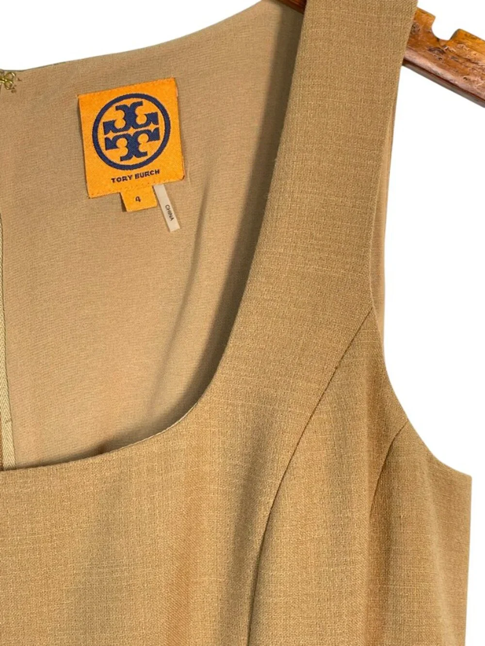 Tory Burch Azalea Camel Wool Blend Square Neck Sheath Dress Size 4